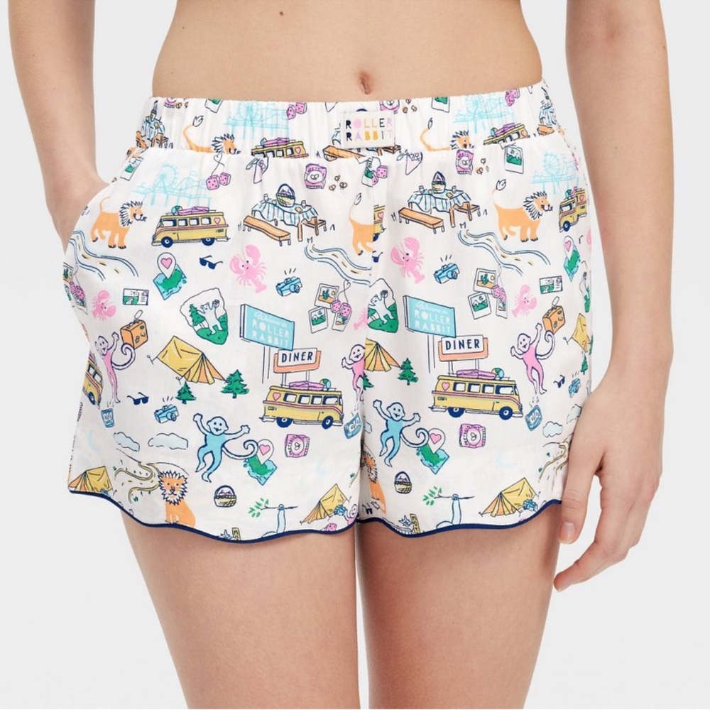 New Roller Rabbit x Target Roadtrip Poplin Boxer Shorts Blue/Yellow/Pink Size XL